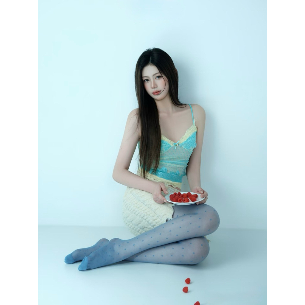 Áo Hai Dây Nữ Phong Cách Y2K Màu Xanh Mint Viền Ren Turquoise Thời Trang Mùa Hè