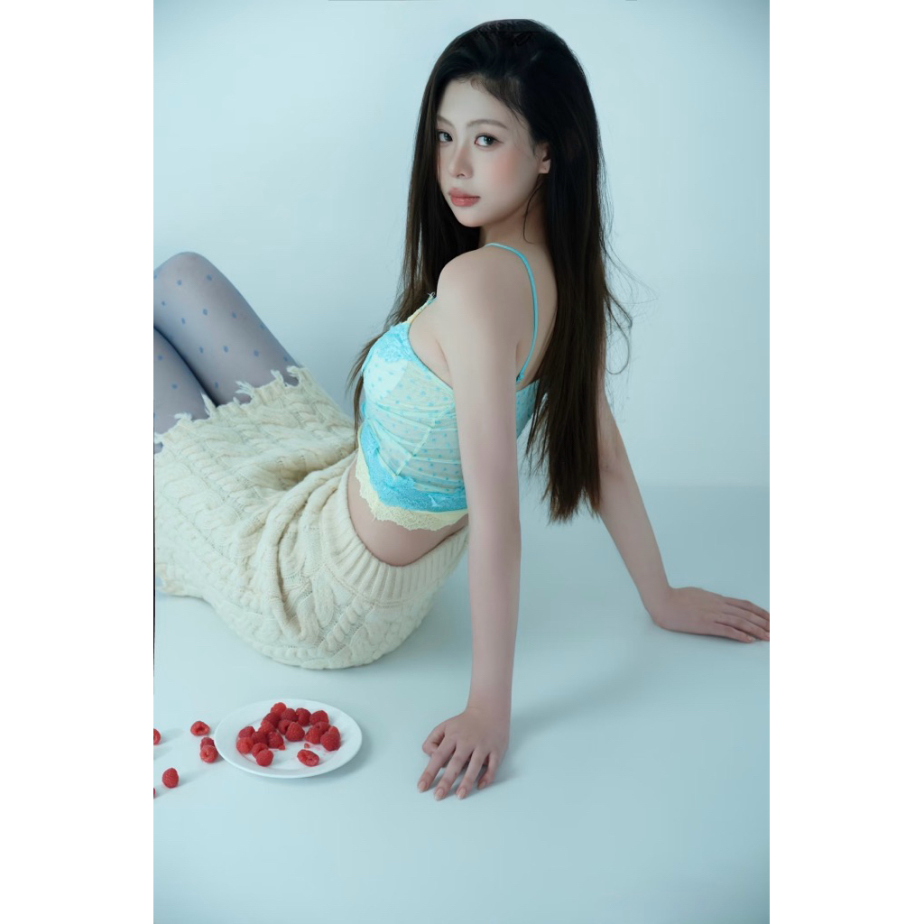 Áo Hai Dây Nữ Phong Cách Y2K Màu Xanh Mint Viền Ren Turquoise Thời Trang Mùa Hè