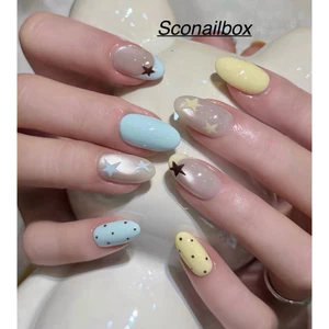 NAIL BOX MẮT MÈO VẼ NGÔI SAO XANH VÀNG PASTEL CHẤM BI