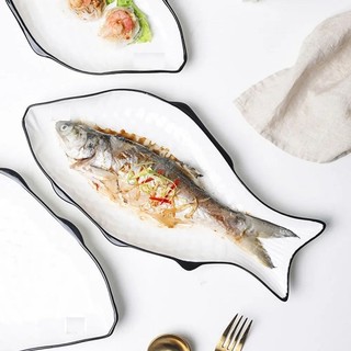 Đĩa Sứ Hình Con Cá Viền Đen Chịu Nhiệt Sâu Lòng Đường Kính 33.5 CM Siêu Đẹp
