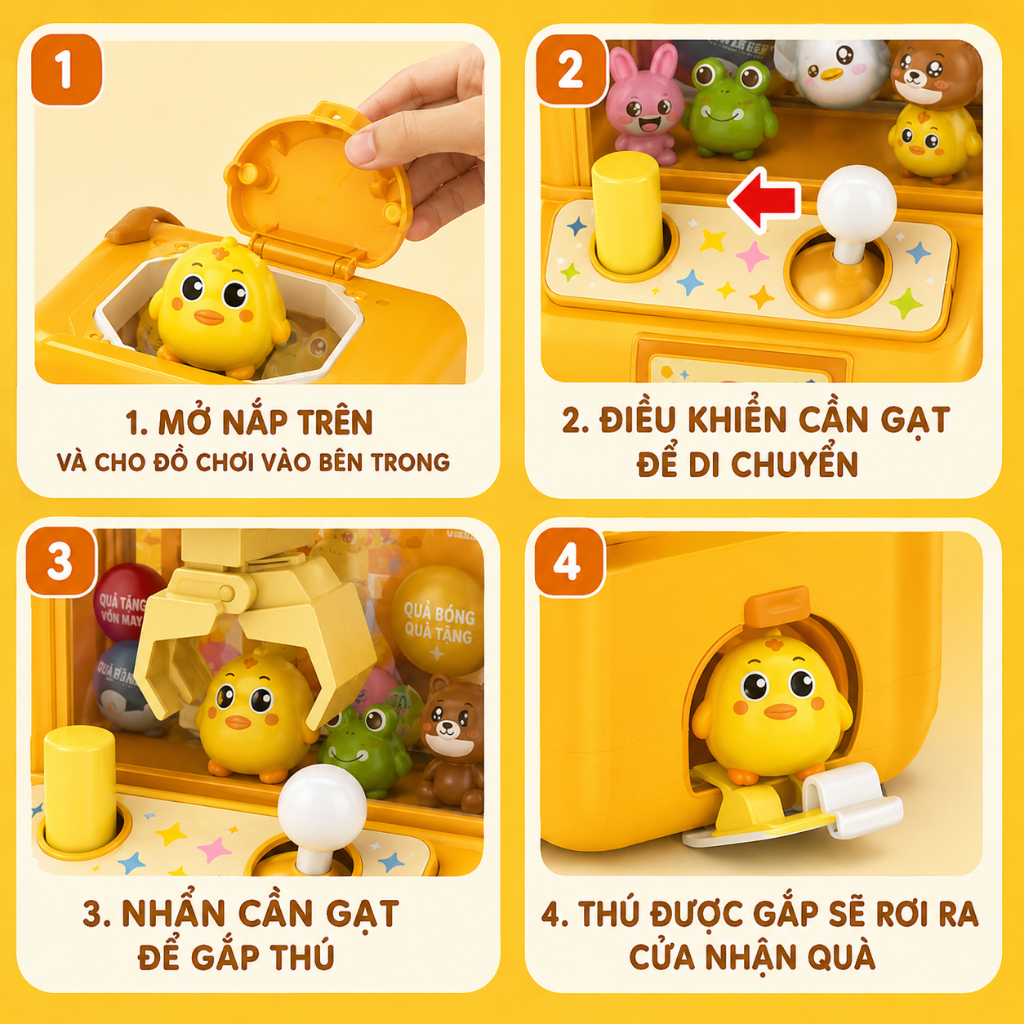 Máy Gắp Thú Mini Cho Bé Kèm Thú Ngộ Nghĩnh, Đồ Chơi Tương Tác Gia Đình, Quà Tặng Cho Trẻ Em