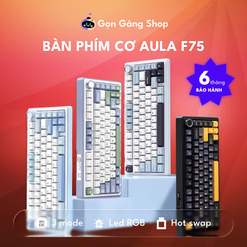 Bàn phím cơ gaming Aula F75 3 mode kết nối, có núm chỉnh âm lượng, LED RGB Gongangshop68