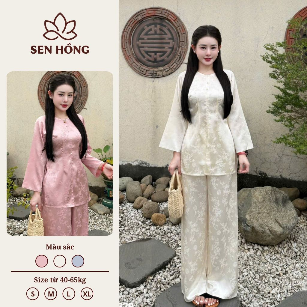 Sét pháp phục bà ba đi chùa nữ - đồ lam chất liệu lụa gấm thanh trúc thanh lịch phom ôm cúc Ngọc S241
