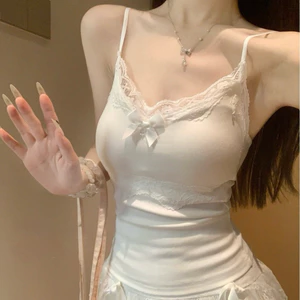 Áo Hai Dây Có Sẵn Đệm Ngực Phối Ren Nơ Xinh Xắn Chất Cotton Co Giãn Tôn Dáng Mặc Lót Mặc Trong Nữ