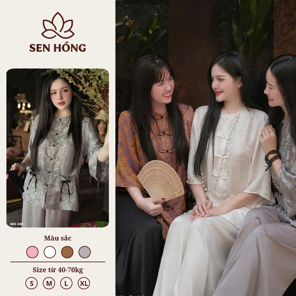 Bộ Đồ Bà Ba túi đồng xu sang chảnh # Set đồ đi lễ chùa đi chơi +Pháp Phục nữ vải gấm tằm vân hoa mềm nhẹ S65