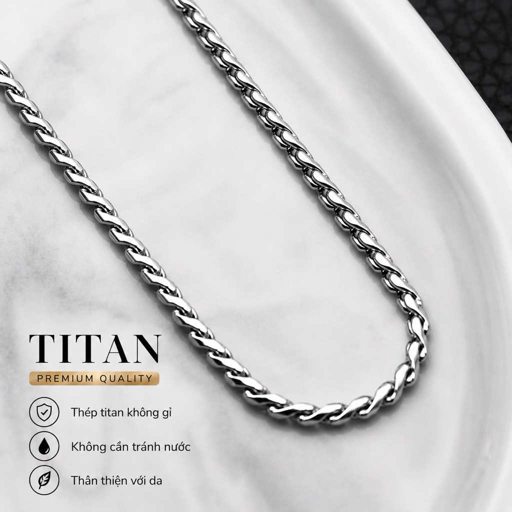 Dây chuyền nam unisex titan trơn kiểu xích xoắn bắt sáng không gỉ nhiều size C44