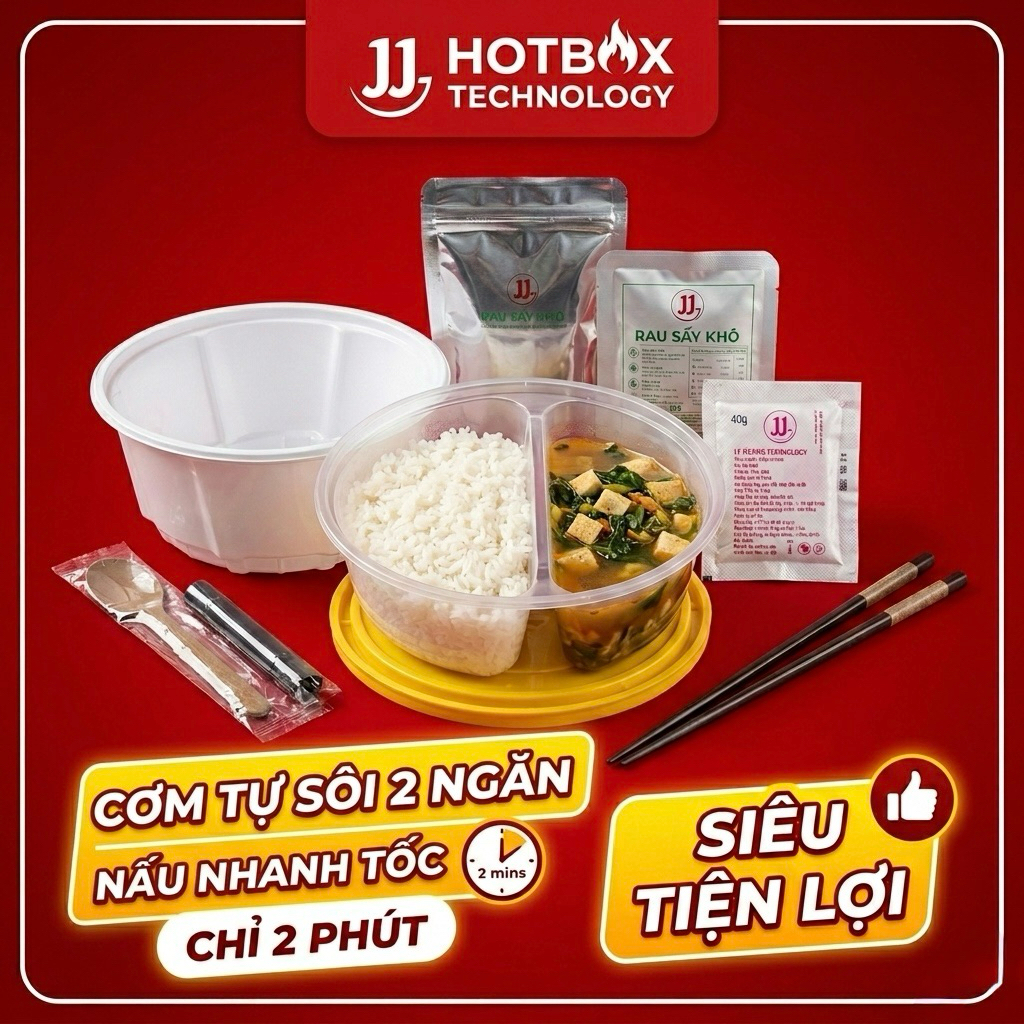 Cơm tự sôi 2 ngăn(cơm + canh) 217g, chay mặn đều dùng được