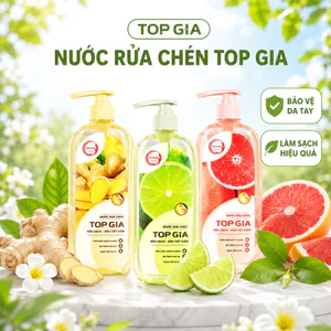Nước Rửa Chén Bát TopGia Chai 1Kg Chiết Xuất Tự Nhiên, Dịu Nhẹ, An Toàn Cho Da Tay