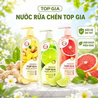 [COMBO 3 CHAI] Nước Rửa Chén Bát TopGia Chai 1Kg Chiết Xuất Tự Nhiên, Dịu Nhẹ, An Toàn Cho Da Tay