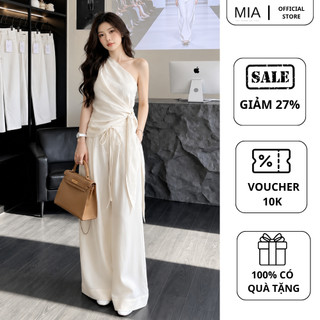 Set áo lệch vai phối quần ống rộng thanh lịch sang trọng phong cách tiểu thư cao cấp MIA S203