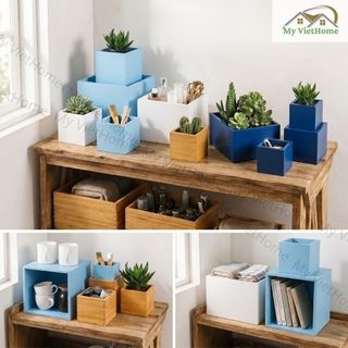 Hộp Gỗ Decor - ELLA I MY VIETHOME I Nhiều Kích Thước,Cắm Hoa, Đựng Đồ Dụng Cụ, Trồng Sen Đá...