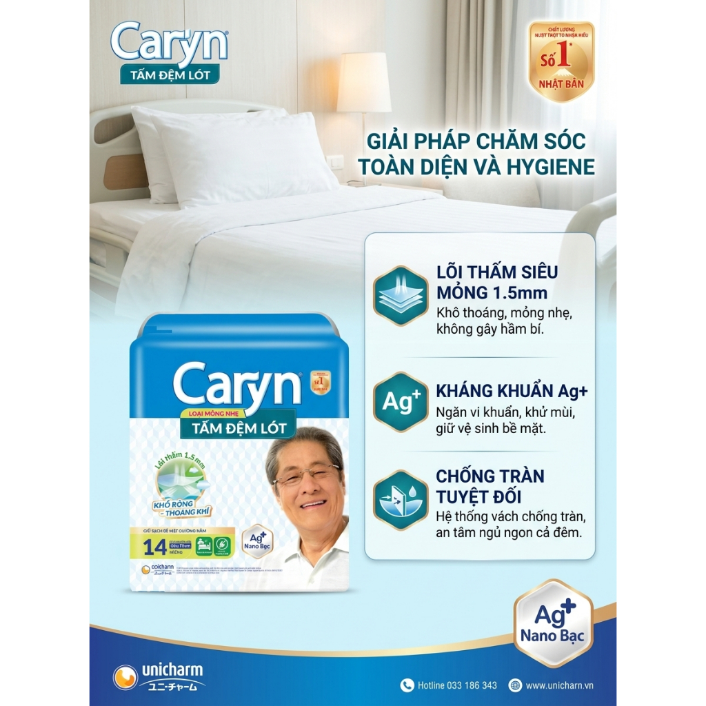 TẤM ĐỆM LÓT CARYN LOẠI MỎNG NHẸ XL14 (14 MIẾNG) - KÍCH THƯỚC LỚN 60X70CM, KHÁNG KHUẨN AG+