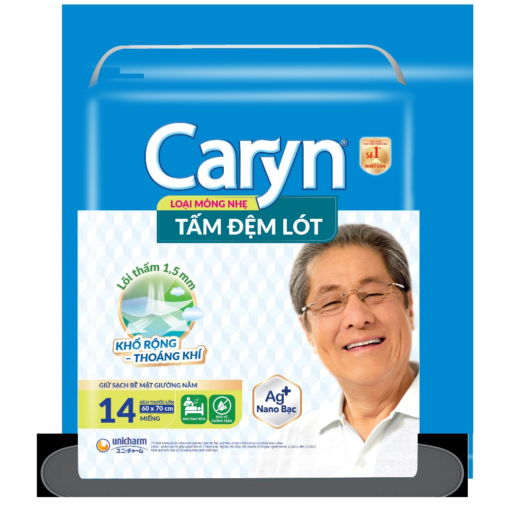 TẤM ĐỆM LÓT CARYN LOẠI MỎNG NHẸ XL14 (14 MIẾNG) - KÍCH THƯỚC LỚN 60X70CM, KHÁNG KHUẨN AG+