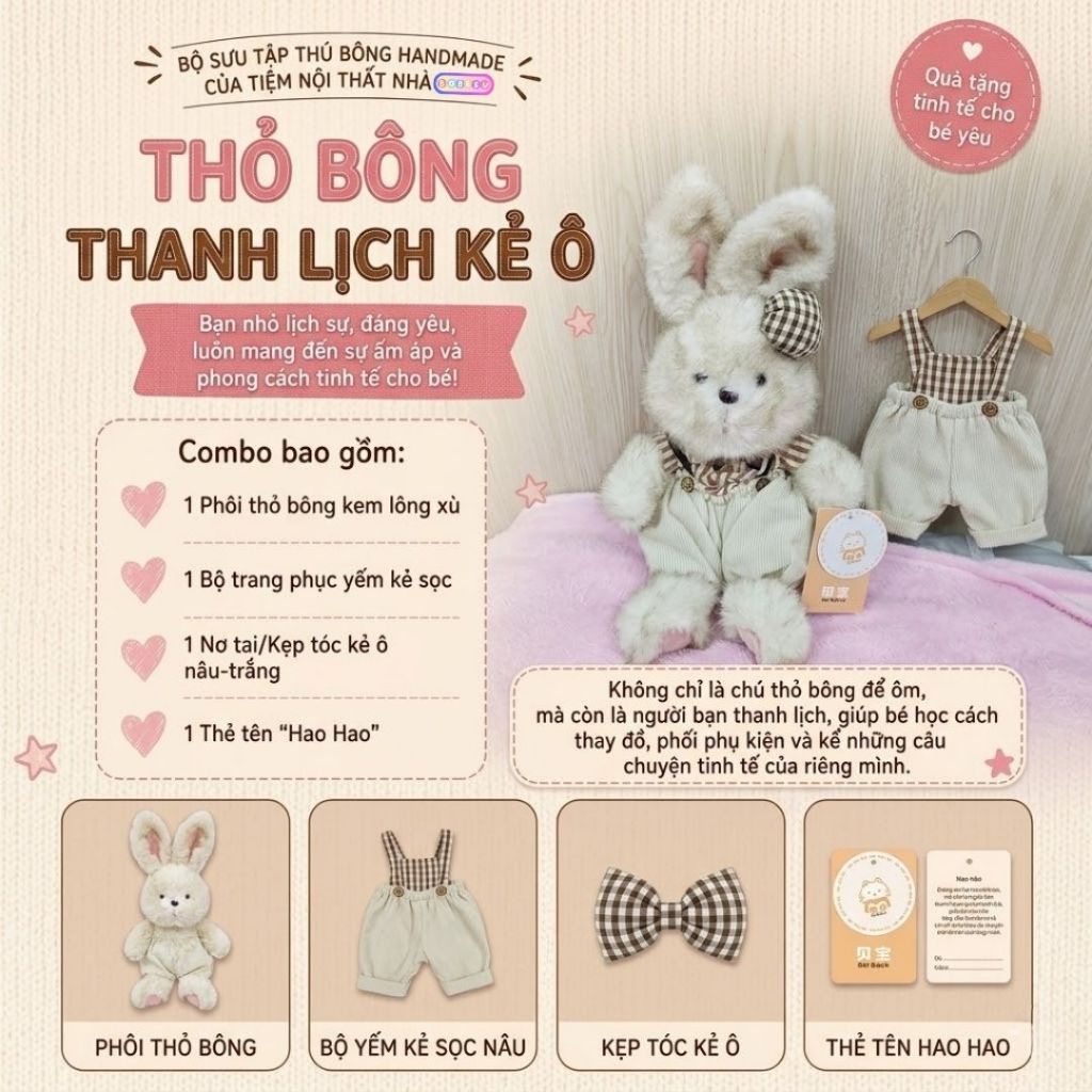 Gấu Bông Thỏ Tai Dài Mặc Quần Áo Vest Siêu Dễ Thương, Thỏ Bông Màu Lông Đặc Biệt Quà Tặng Sang Trong Cho Bé,Bạn Gái