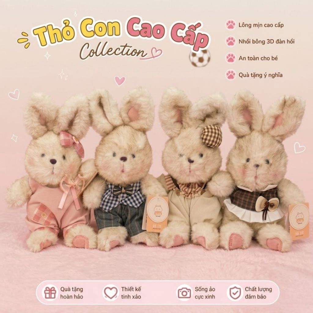 Gấu Bông Thỏ Tai Dài Mặc Quần Áo Vest Siêu Dễ Thương, Thỏ Bông Màu Lông Đặc Biệt Quà Tặng Sang Trong Cho Bé,Bạn Gái