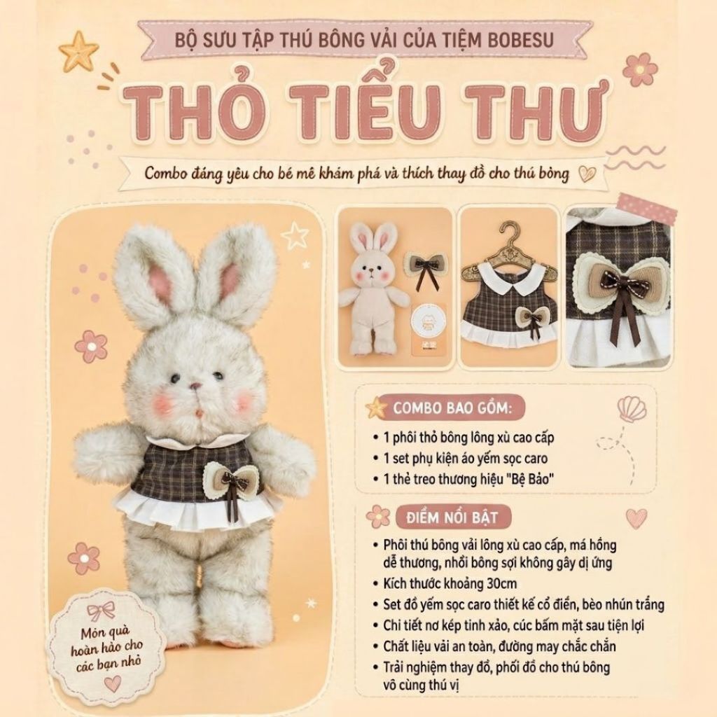 Gấu Bông Thỏ Tai Dài Mặc Quần Áo Vest Siêu Dễ Thương,Thỏ Bông Lông Bẩn Đặc Biệt Món Quà Tặng Cho Bé,Bạn Gái