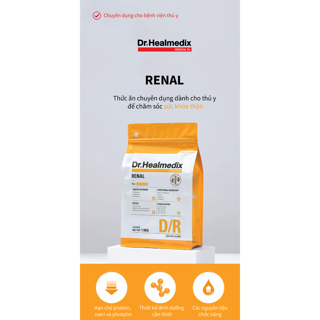 Thức Ăn Hạt Dr.Healmedix Renal Phòng Và Hỗ Trợ Bệnh Thận Cho Chó - Túi 1.5kg