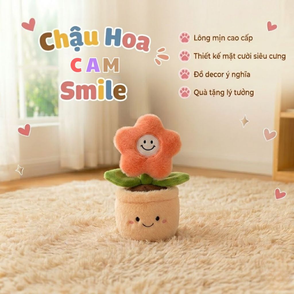 Gấu Bông Chậu Hoa Mặt Smile Vui Vẻ Thích Hợp Làm Đồ Decor, Trang Trí