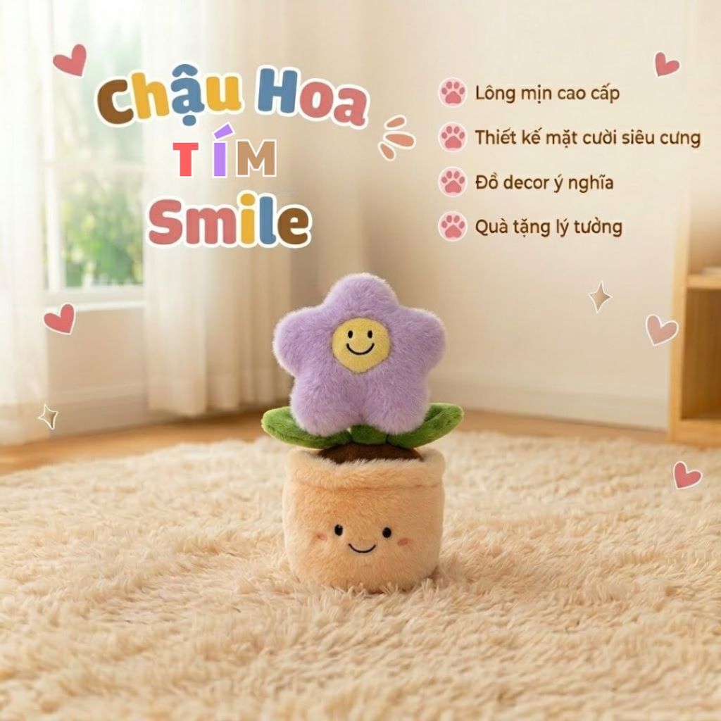 Gấu Bông Chậu Hoa Mặt Smile Vui Vẻ Thích Hợp Làm Đồ Decor, Trang Trí