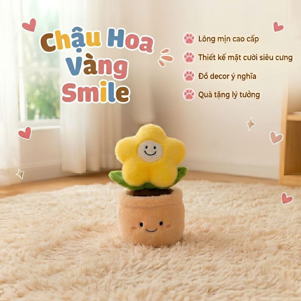 Gấu Bông Chậu Hoa Mặt Smile Vui Vẻ Thích Hợp Làm Đồ Decor, Trang Trí