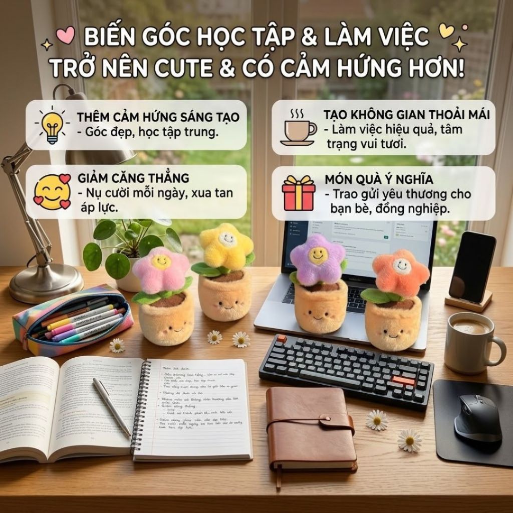 Gấu Bông Chậu Hoa Dễ Thương Trang Trí Phòng Ngủ, Bàn Làm Việc, Quà Tặng Ý Nghĩa Cho Bạn Gái/Trai, Cho Bé