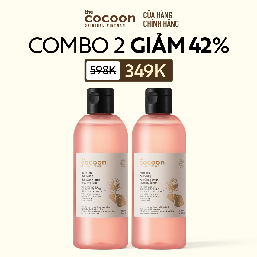 [MUA 2 GIẢM 42%] Combo 2 Nước sen Hậu Giang (toner) giúp phục hồi đa nhiệm cho da rất nhạy cảm Cocoon 310ml