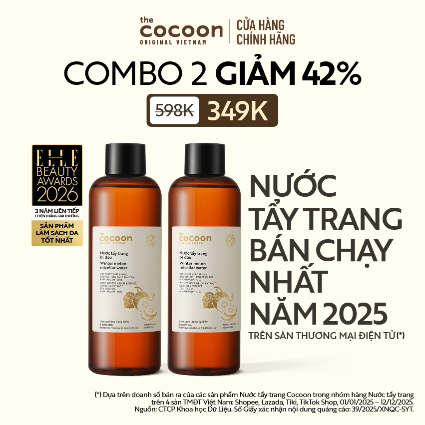 [MUA 2 GIẢM 45%] Combo 2 Nước tẩy trang bí đao Cocoon tẩy sạch makeup & giảm dầu 500ml