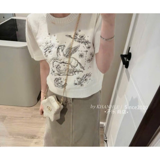 LT - Áo len cổ tròn cộc tay knit hình thêu ngựa xinh free size 1789