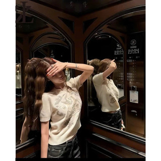 LT - Áo len cổ tròn cộc tay knit hình thêu ngựa xinh free size 1789