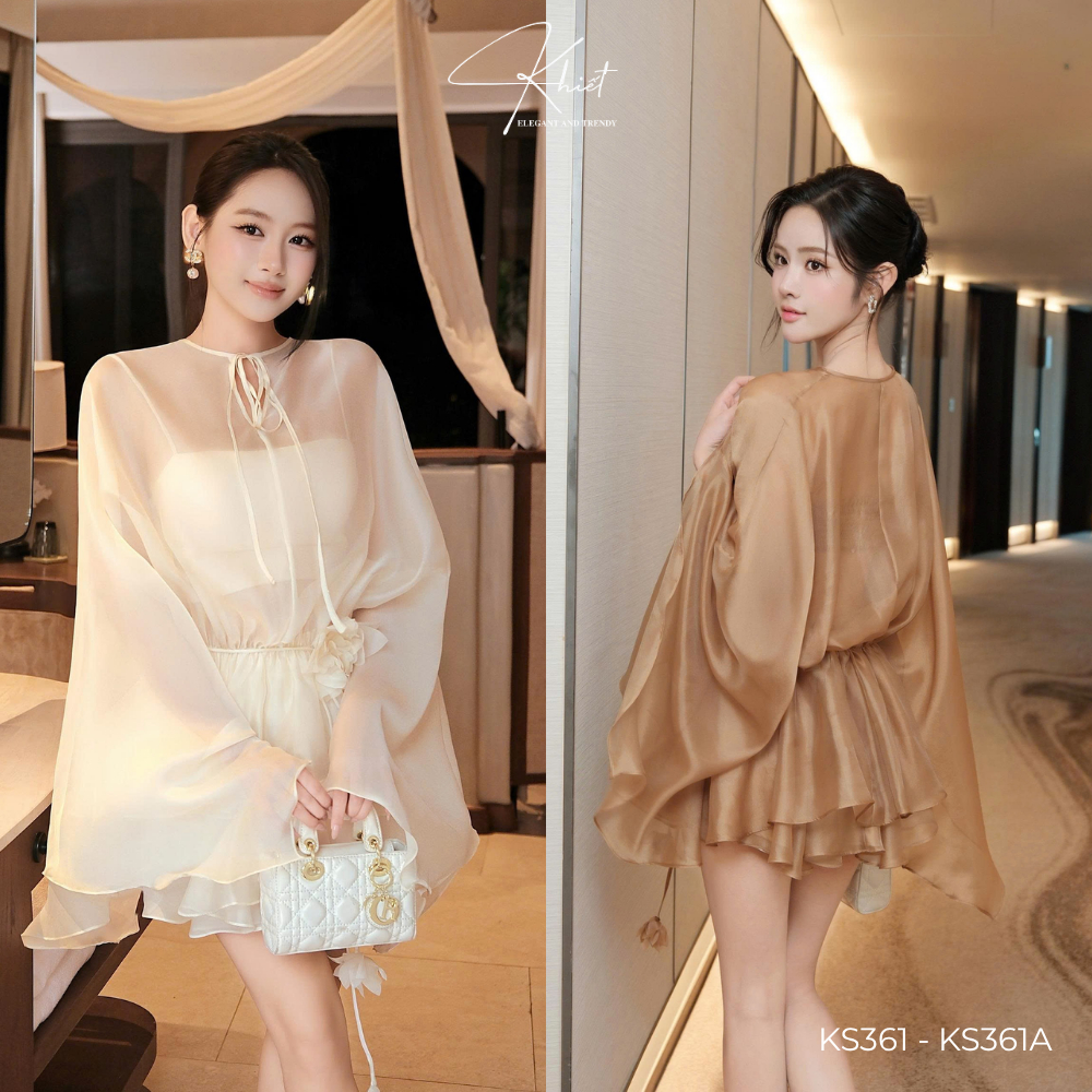 Set tơ hàn Khiết Màu nâu caramel và kem bay bổng, phong cách tiệc tùng Khiết KS361 KS361A