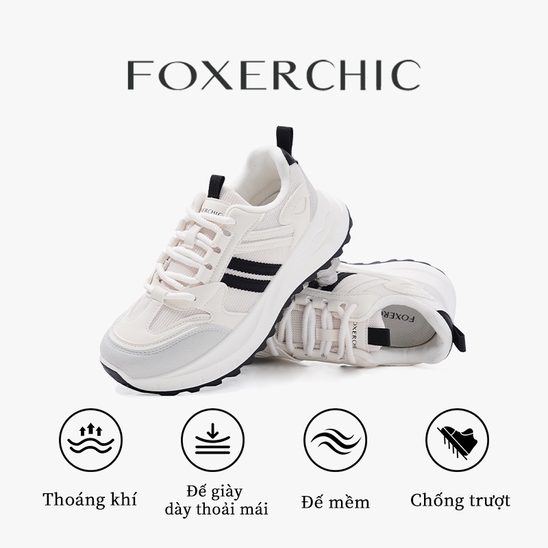 FOXERCHIC Giày Thể Thao Nữ Giày Thể Thao Màu Trắng Chống Mùi Đế Mềm Tăng Chiều Cao 5cm Sneakers