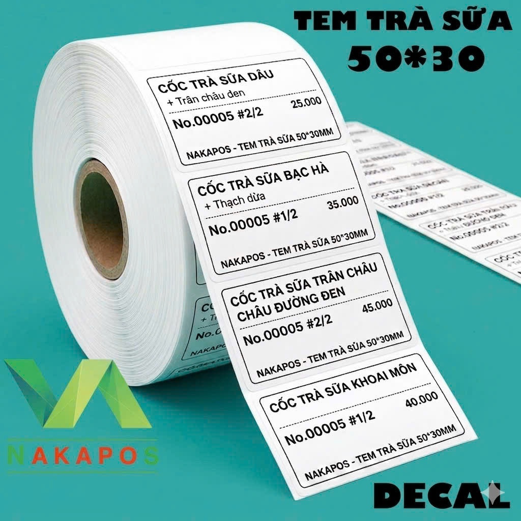 [COMBO 50 CUỘN] Tem trà sữa 50x30mm - Tem nhiệt 5*3 in tem nhãn 50*30 in mã vạch 50x30mm - 5x3cm 50X30 dán ly dán cốc