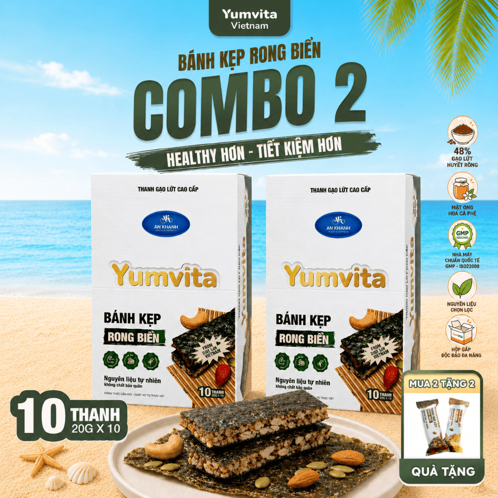 [MUA 2 GIẢM 40%] Bánh Kẹp Rong Biển Yumvita - 2 Hộp 10 Thanh 200g Ăn Vặt Dinh Dưỡng Lành Mạnh