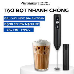 Máy Tạo Bọt Sữa 10W Pin Sạc Cầm Tay Nhỏ Gọn Famistar, Cây Đánh Bọt Cà Phê Bảo Hành 1 Năm MDB01