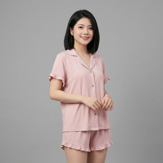 Bộ Đồ Ngủ Nữ Lụa Cước Ánh Kim Cổ Vest Tay Bèo Quần Short Viền Bèo Mặc Nhà Sang Trọng Mềm Mịn Cao Cấp [NP C07 CỘC]
