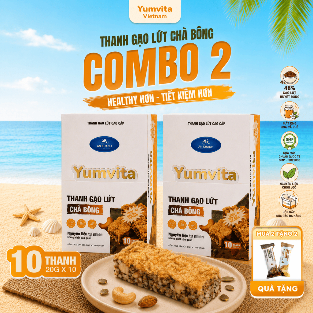 [MUA 2 GIẢM 40%] Thanh Gạo Lứt Vị Chà Bông Yumvita - 2 Hộp 10 Thanh 200g Ăn Vặt Dinh Dưỡng Healthy