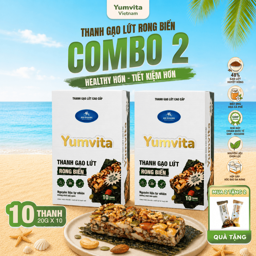 [MUA 2 GIẢM 40%] Thanh Gạo Lứt Vị Rong Biển Yumvita - 2 Hộp 10 Thanh 200g Ăn Vặt Dinh Dưỡng Healthy