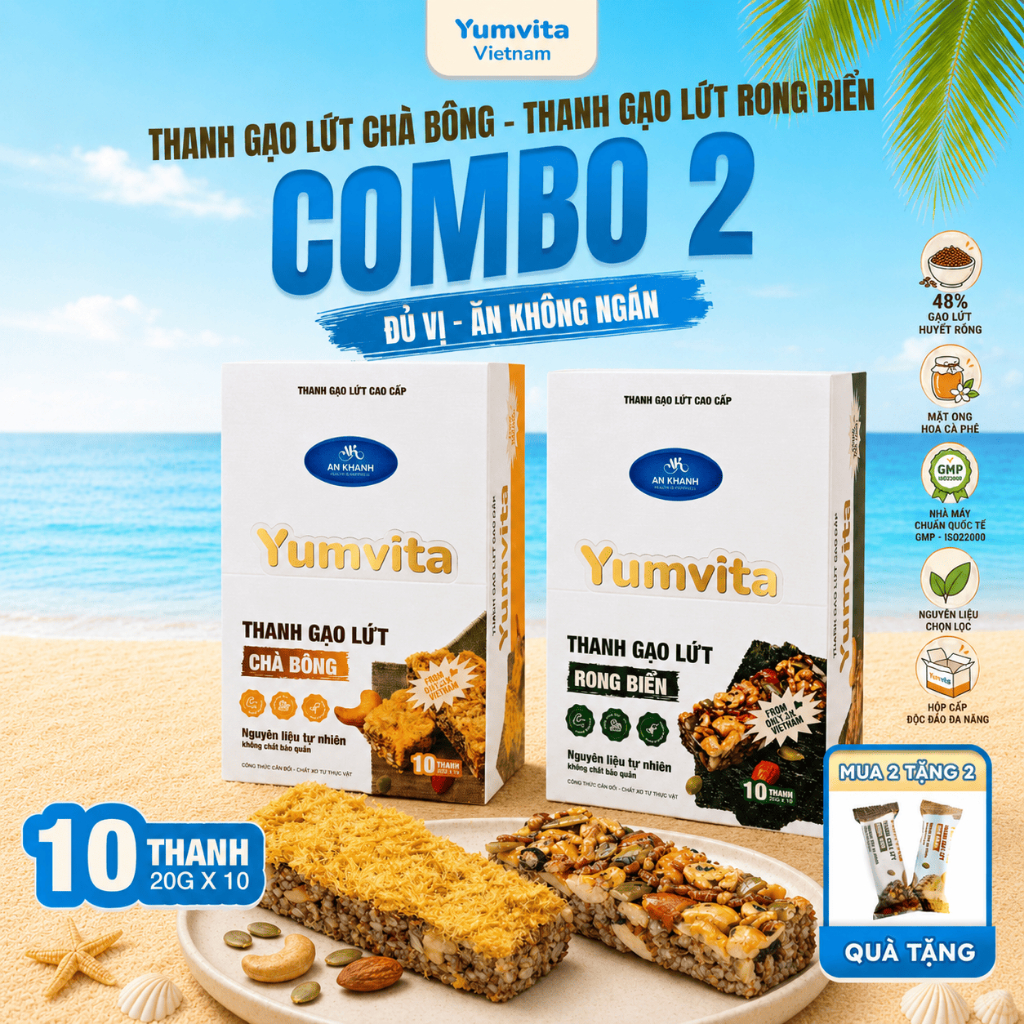 [MUA 2 GIẢM 40%] Thanh Gạo Lứt Vị Chà Bông Và Rong Biển Yumvita - Hộp 10 Thanh 200gr