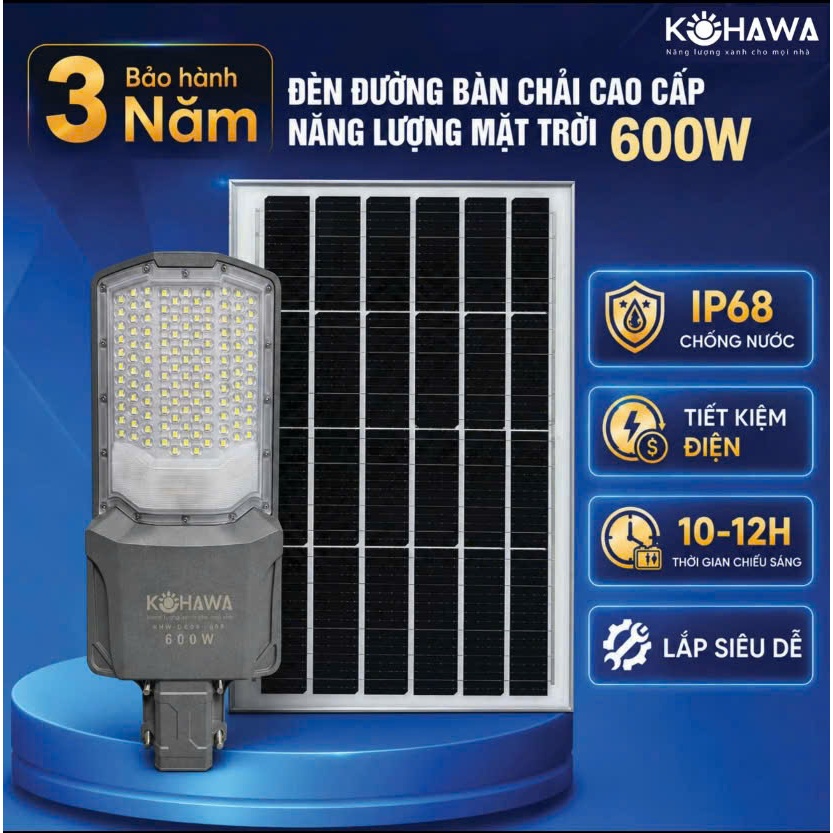 [Bản Nâng Cấp]Đèn đường bàn chải năng lượng mặt trời KOHAWA 600W - chip led mới nhất 5054 - tiêu chuẩn chống nước IP68