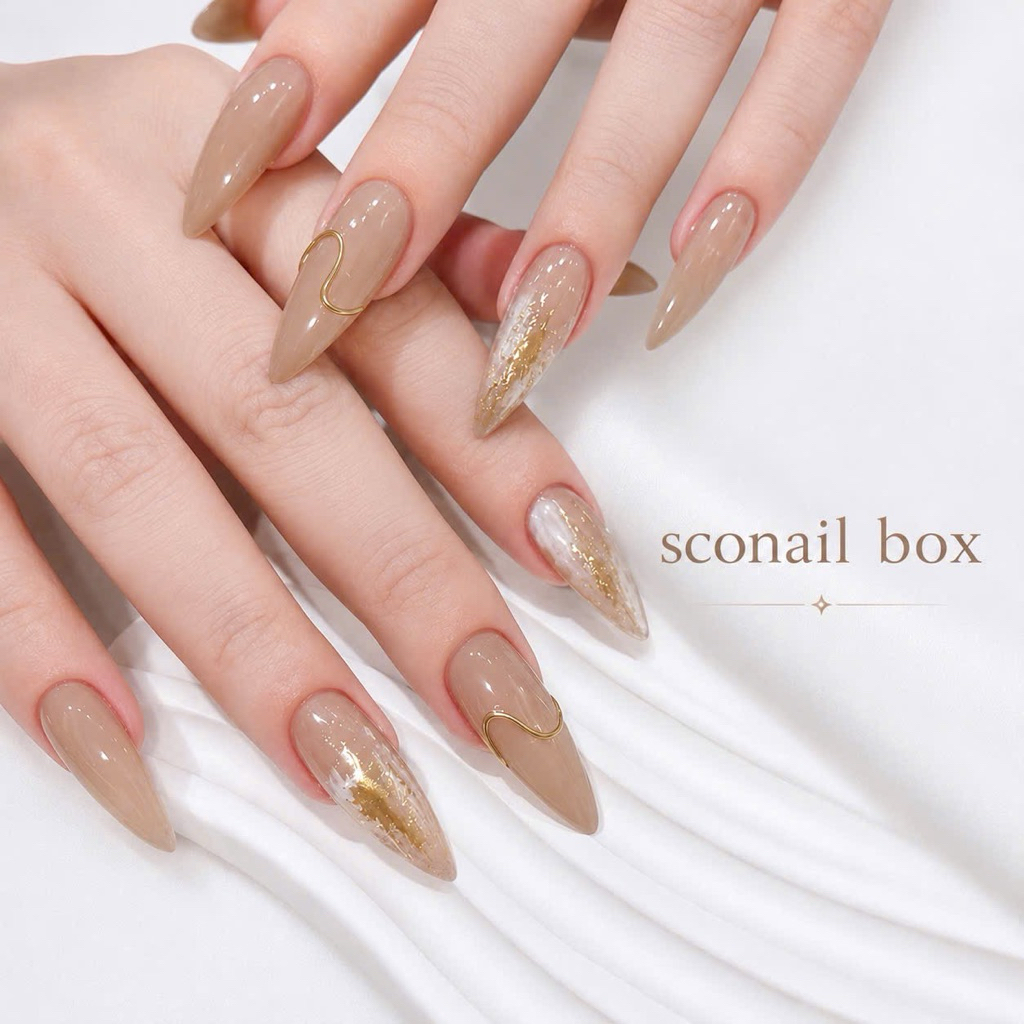 ( HỎA TỐC) NAIL BOX THẠCH NÂU HỒNG NUDE VẼ NỔI TRÁNG GƯƠNG TÔN DA