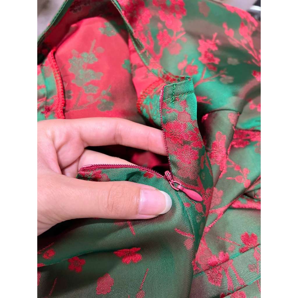 Hân Nguyễn Áo Bà Ba - B.A201 - Áo Bà Ba Gấm Tơ Tằm Hoa Đào Form Rộng Dáng Suông Cao Cấp ( QUẦN LỤA )