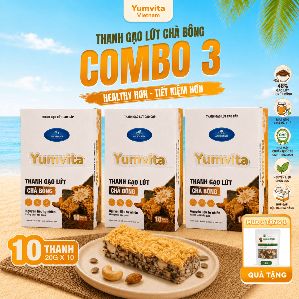 [MUA 3 GIẢM 45%] Thanh Gạo Lứt Vị Chà Bông Yumvita - 3 Hộp 10 Thanh 200g Ăn Vặt Dinh Dưỡng Lành Mạnh