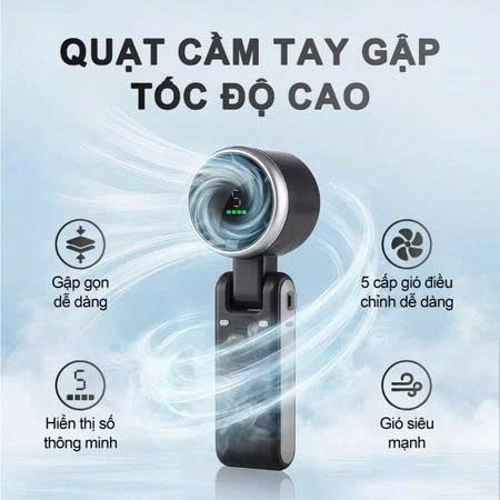Quạt Cầm Tay N607, 100 Cấp Độ Gió Mạnh, Thiết Kế Gập Tiện Lợi, Nhỏ Gọn Mang Theo Mọi Nơi, Tặng Kèm Dây Đeo BH 12 tháng