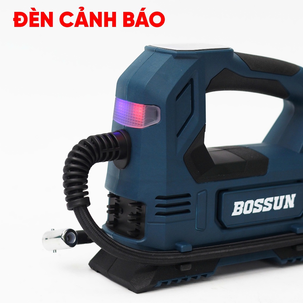 Máy bơm hơi xe máy, ô tô dùng pin BS BOSSUN BS-BH120Z, Áp suất 120psi, Kèm đèn Led - Bảng hiển thị