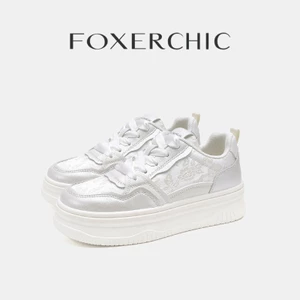 FOXERCHIC Giày Casual Board Nữ Da Mềm Giày Mùa Hè Đế Dày Tăng Chiều Cao 5.3cm Mềm Mại Và Thoải Mái