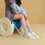 FOXERCHIC Giày thể thao nữ màu trắng bằng da cao cấp kiểu Trung Quốc đế dày tăng chiều cao 5,3 cm