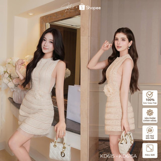 Đầm ôm Khiết Style chất đăng ren kem eo phối hoa eo thanh lịch tiểu thư sang trọng KD615 KD615A