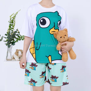 Set bộ đùi cartoon VỊT PERY hoạt hình áo 3D + Quần short lững TUEANHSTORE - Bộ mặc nhà Unisex Freesize 38-68kg