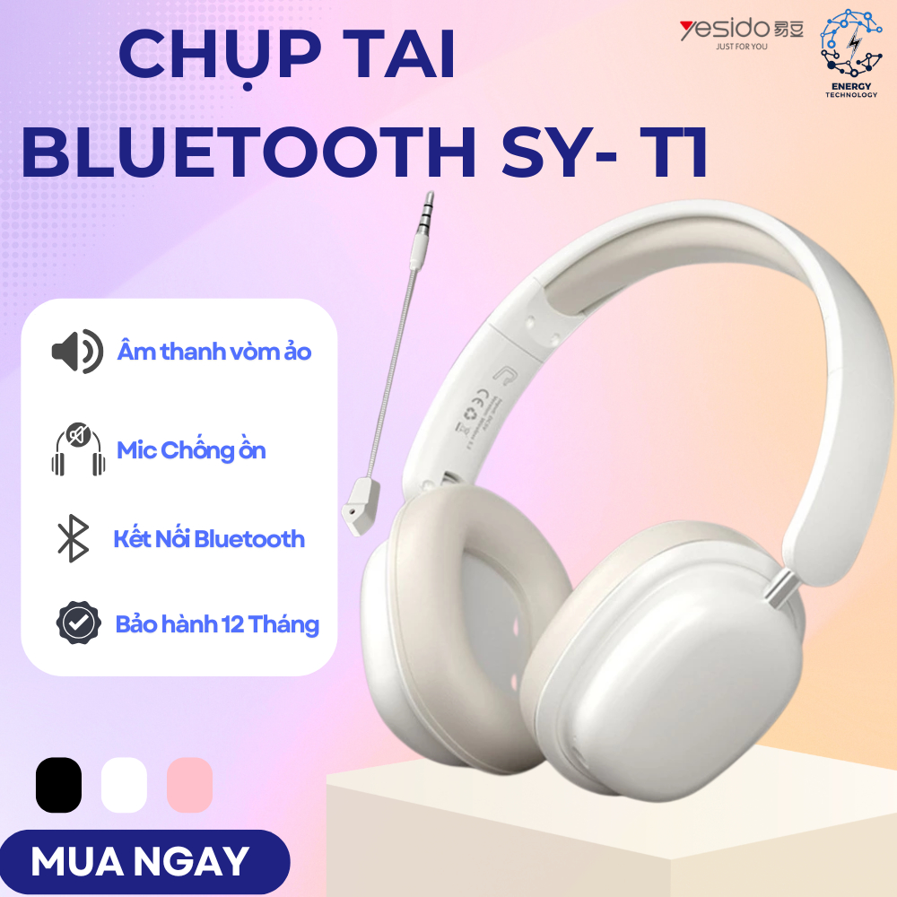 Tai Nghe Bluetooth Chụp Tai SY-T1 Chống Ồn, Có Kèm Mic Rời, Pin Trâu 20H Chuyên Game & Nghe Nhạc