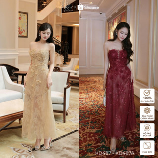 Đầm dạ tiệc Khiết Style ren hoa 3D phối kim sa đỏ lấp lánh, phong cách nữ tính sang trọng KD487 KD487A